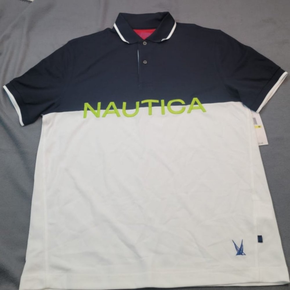 NAUTICA BLUE COLORBLOCK POLO SHIRT NAVY LARGE